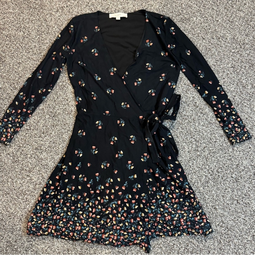 LOFT Black Floral Long Sleeve Dress - Picture 2 of 7